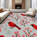 Crimson Cardinals Pink Berry Branches Rug