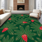 Lush Green Tropical Red Blossom Rug