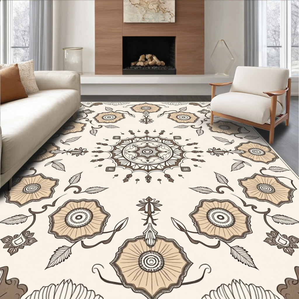 Vintage Beige Floral Mandala Rug