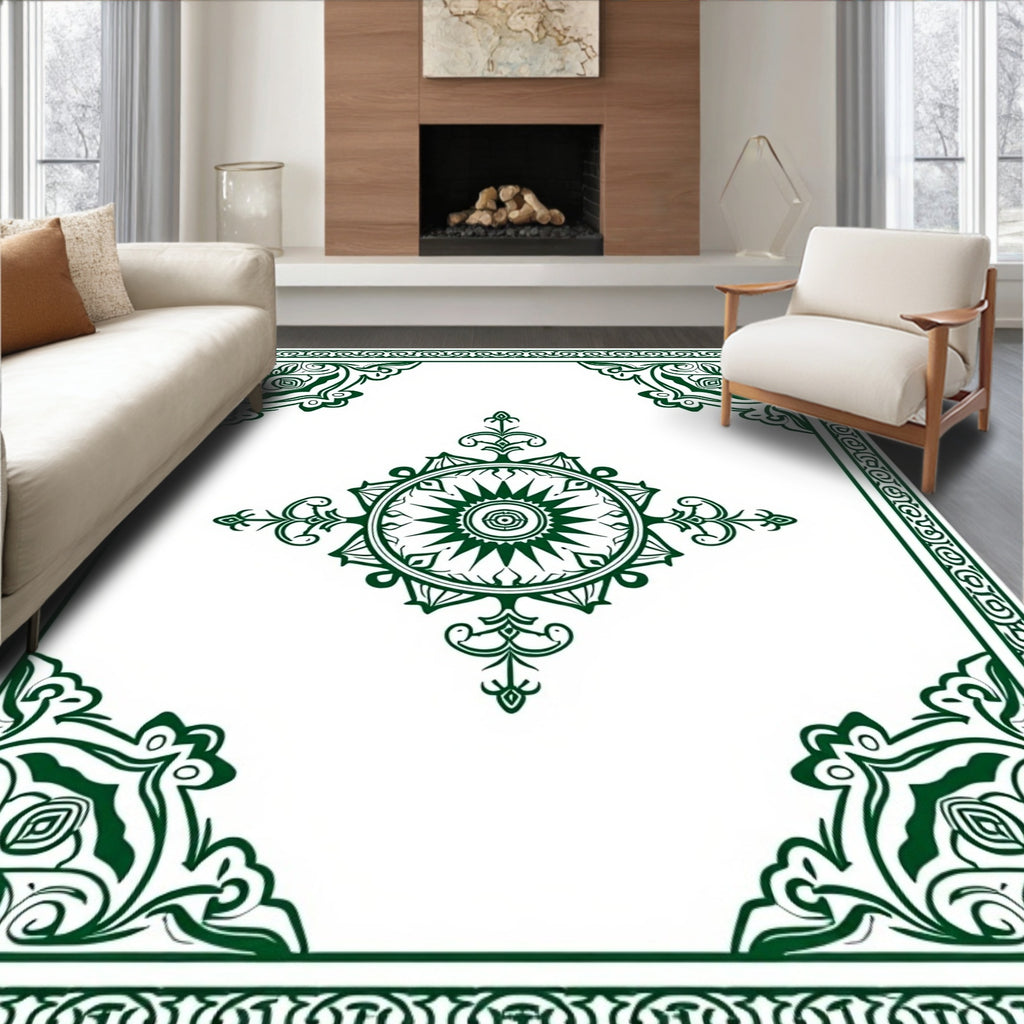 Dark Green Geometric Mandala Ornament Rug