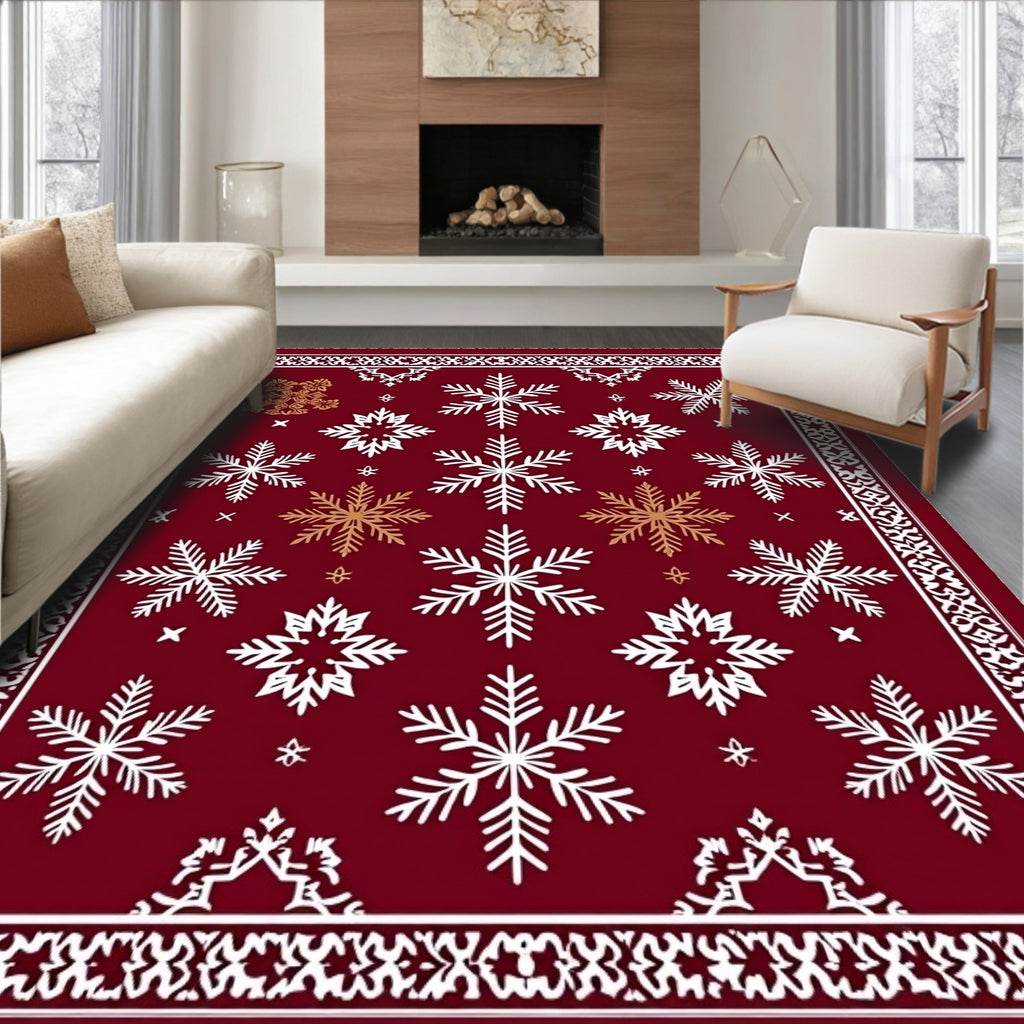 Rich Red Snowflake Winter Harmony Rug