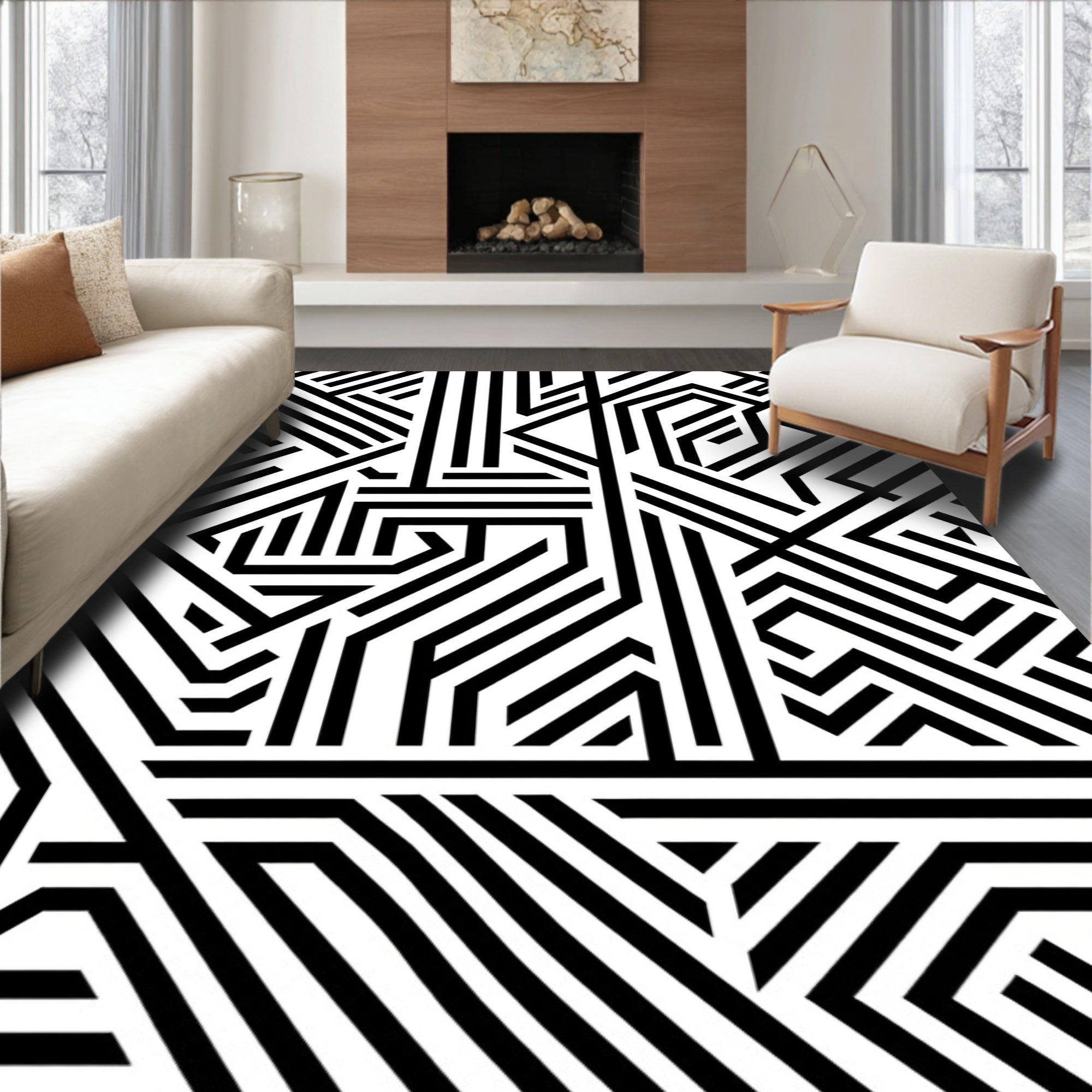 Sharp Labyrinth Line Art Rug