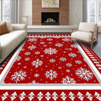 Festive Red Snowflakes Border Rug