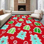 Whimsical Red Cartoon Creatures Swirl Rug