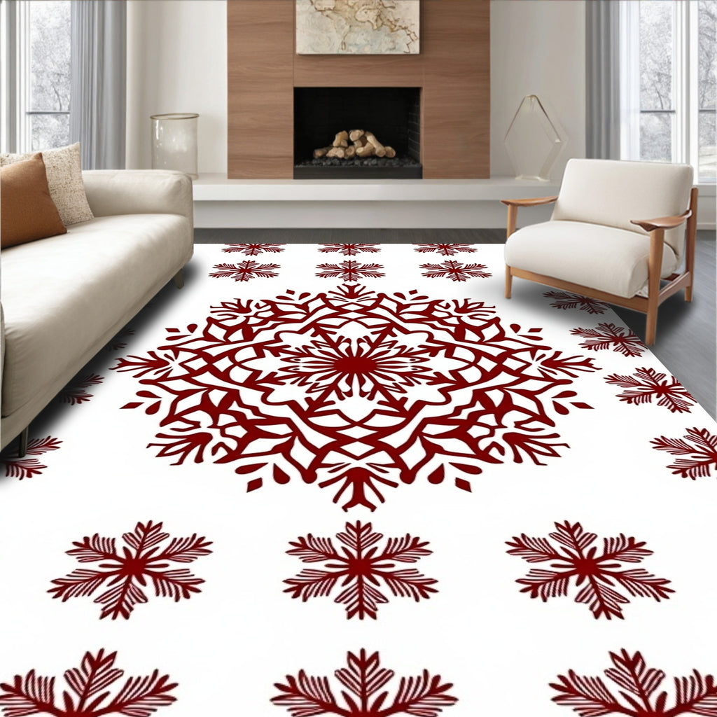 Crimson Snowflake Mandala Arrangement Rug