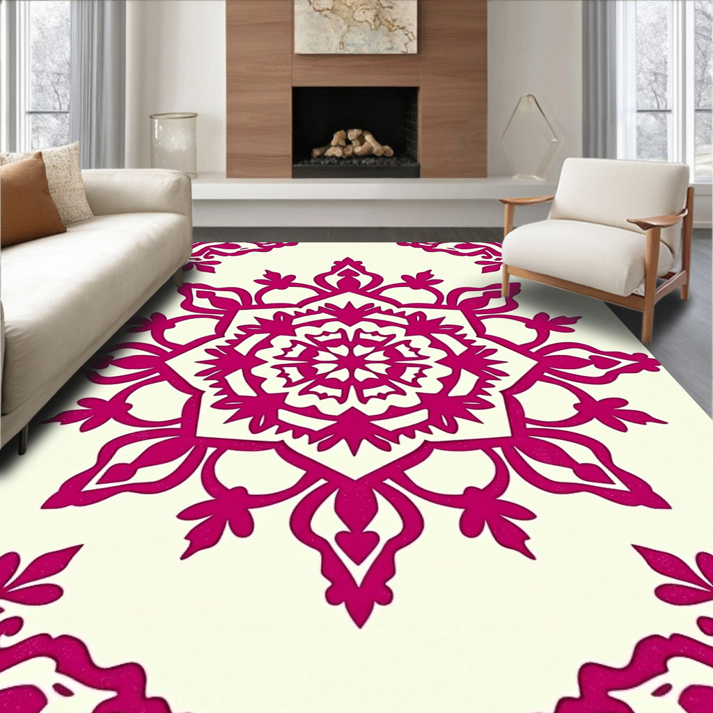 Crimson Floral Medallion Cream Rug