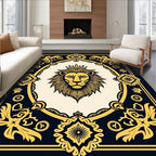 Regal Lion With Crown Black Gold Rug