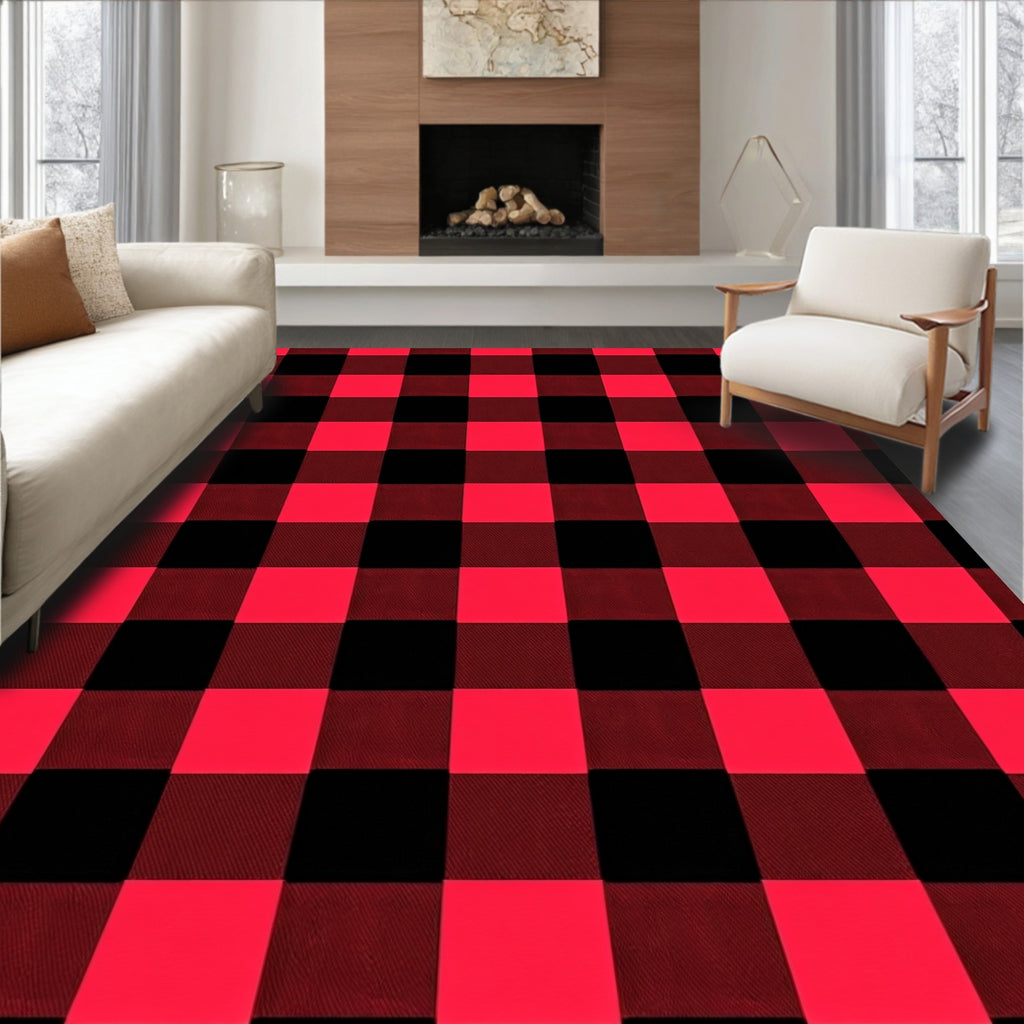 Red Black Gingham Plaid Home Accent Rug