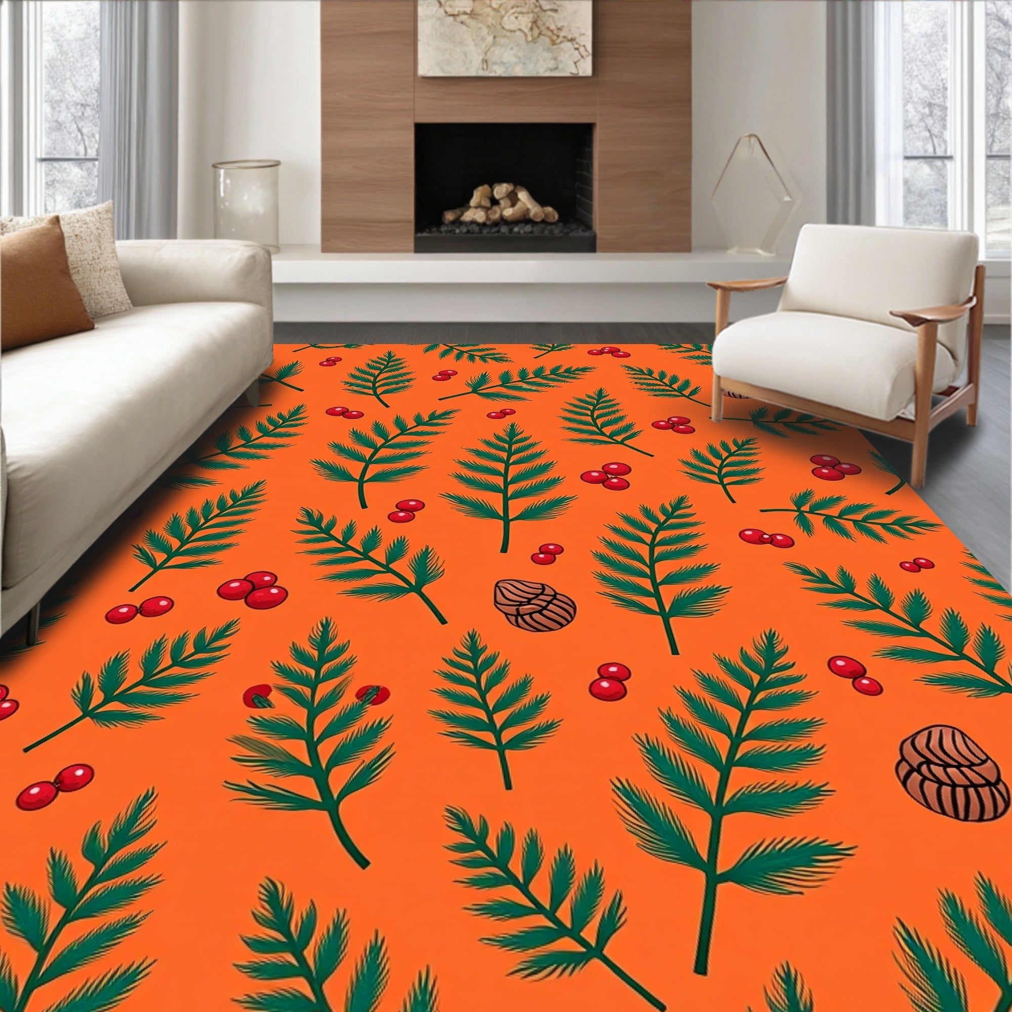 Crimson Berry Pine Sprig Rug