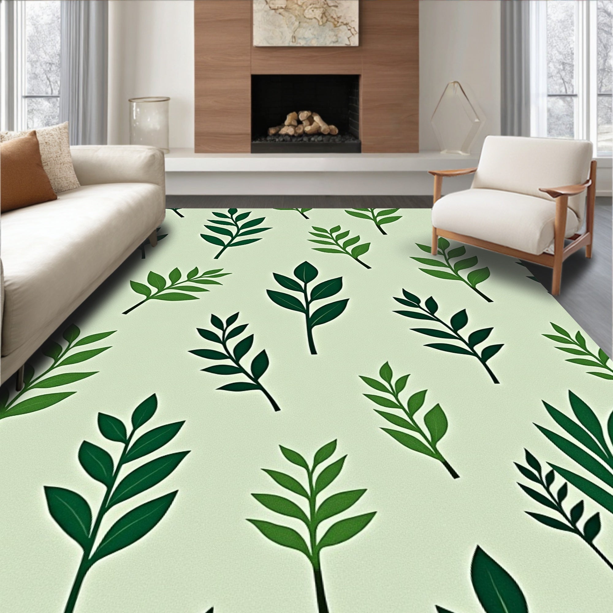 Green Foliage Branch Wall Mural Rug