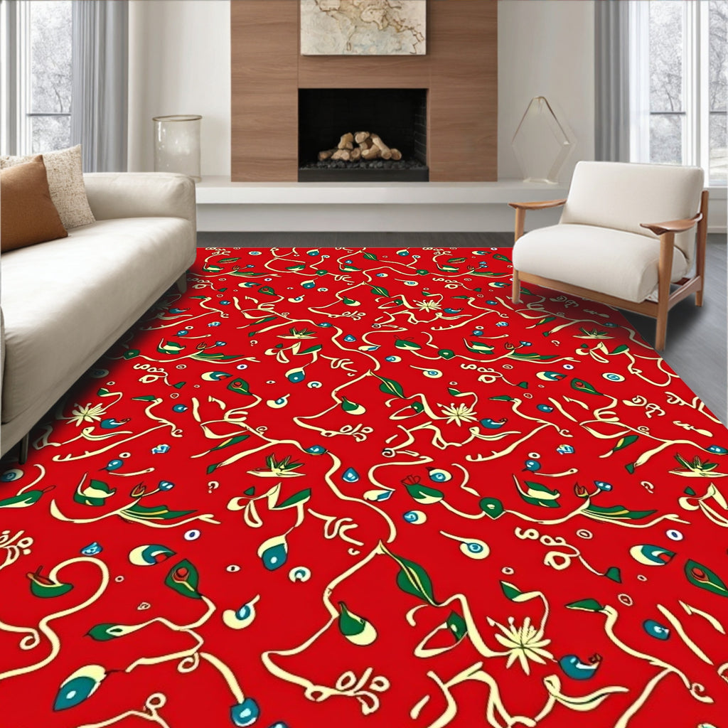 Red Floral Vines And Paisley Rug