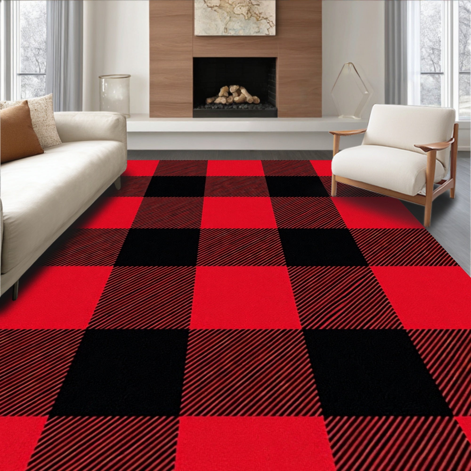 Red Black Buffalo Check Plaid Rug