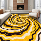 Swirling Yellow Black Cream Vortex Rug
