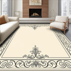 Elegant Black Scroll Border Cream Rug