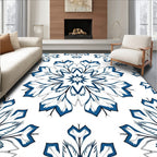 Deep Blue Radial Leaf Mandala Rug