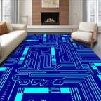 Electric Blue Circuit Board Lines Rug