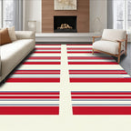 Cream Red Blue Linear Stripe Rectangles Rug