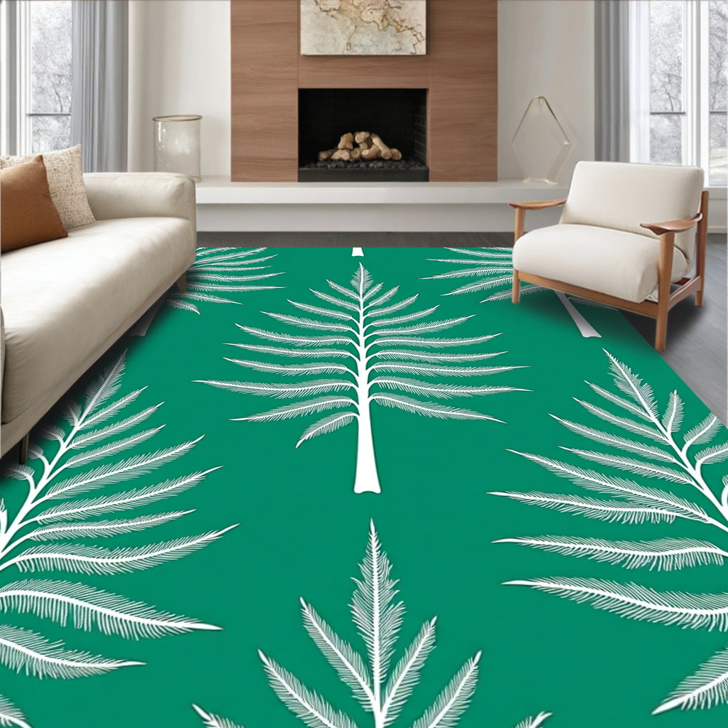 White Palm Tree Tropical Emerald Rug