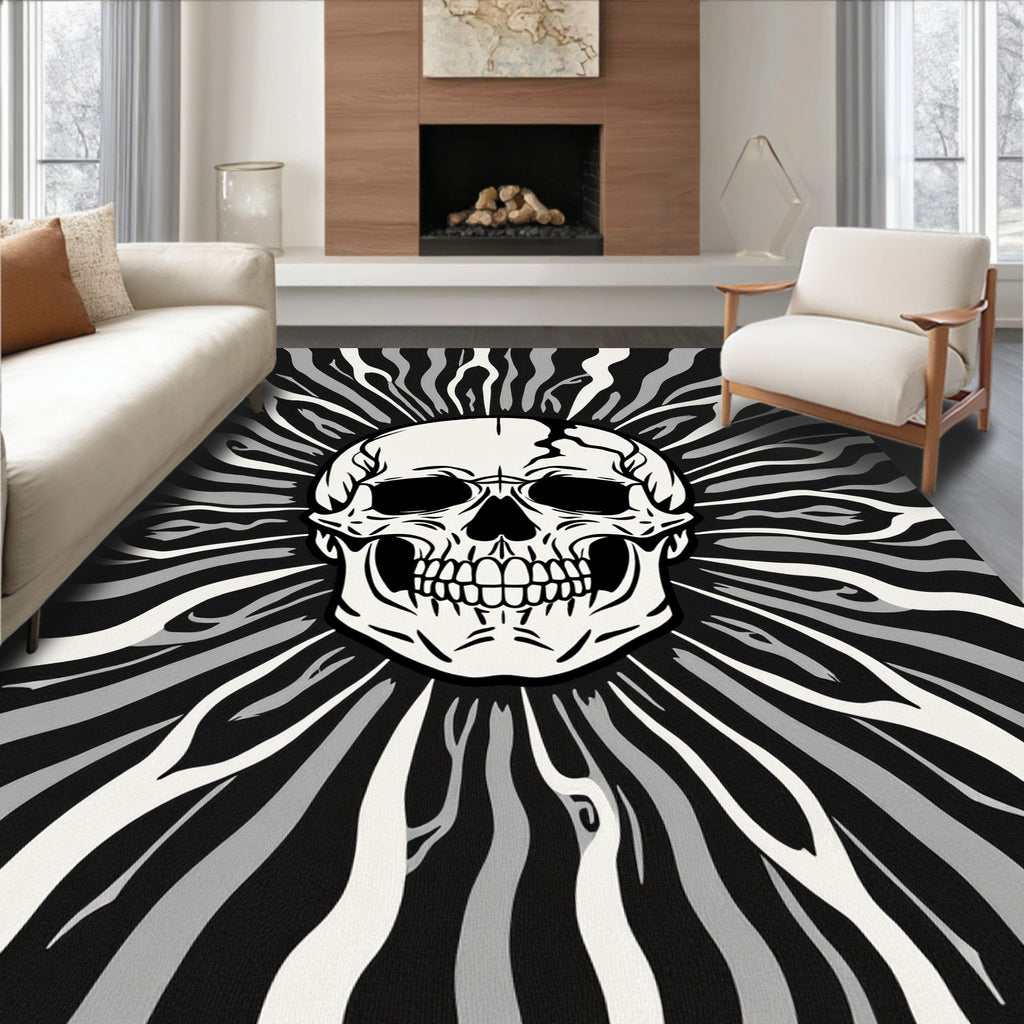 Monochromatic Skull Sunburst Rug
