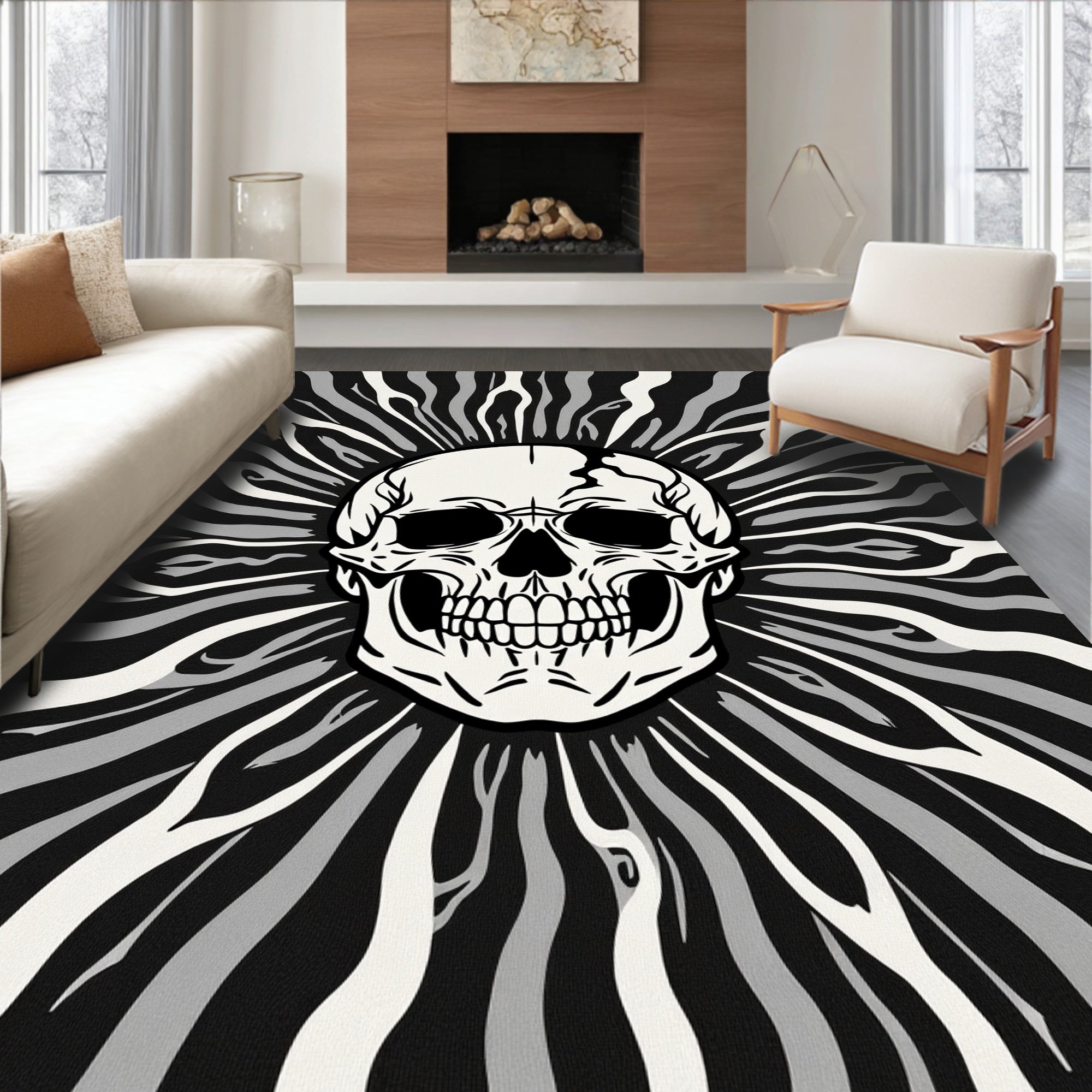 Monochromatic Skull Sunburst Rug