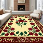 Rich Crimson Floral Border Cream Rug