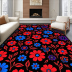 Retro Red Blue Floral Field Rug