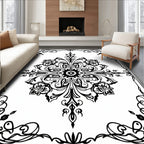 Vintage Black Scrollwork Medallion Rug