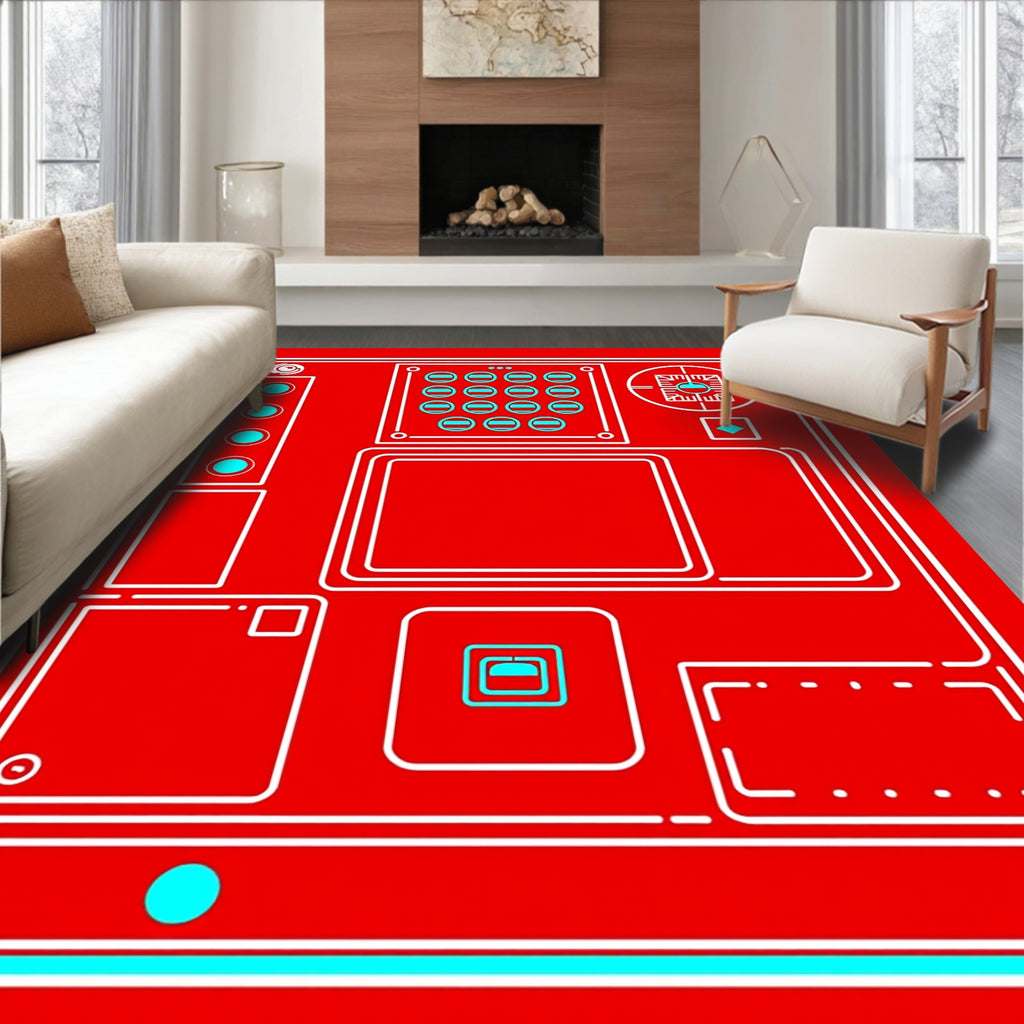 Red Cyan Console Interface Rug
