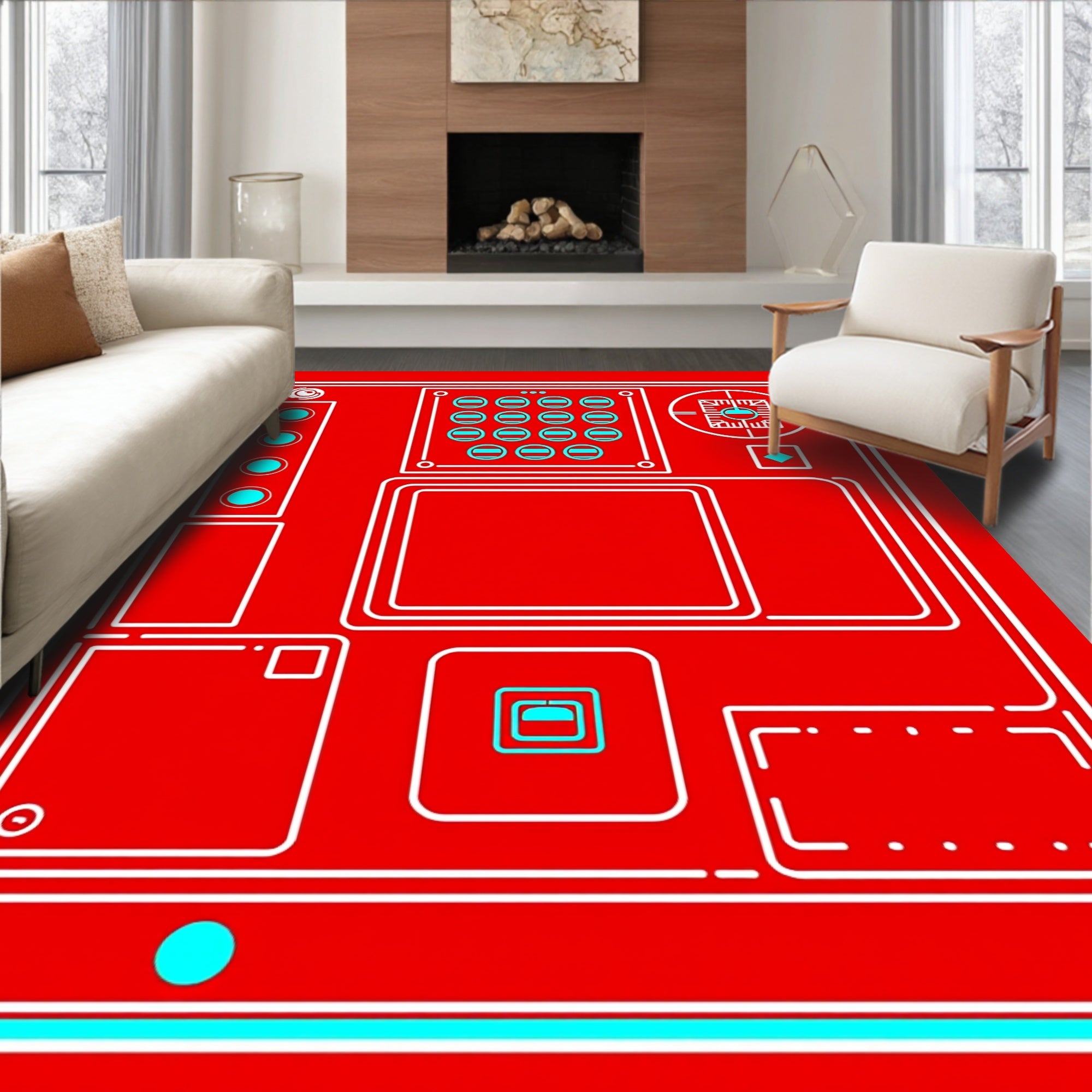 Red Cyan Console Interface Rug