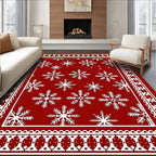 Red White Snowflake Winter Border Rug