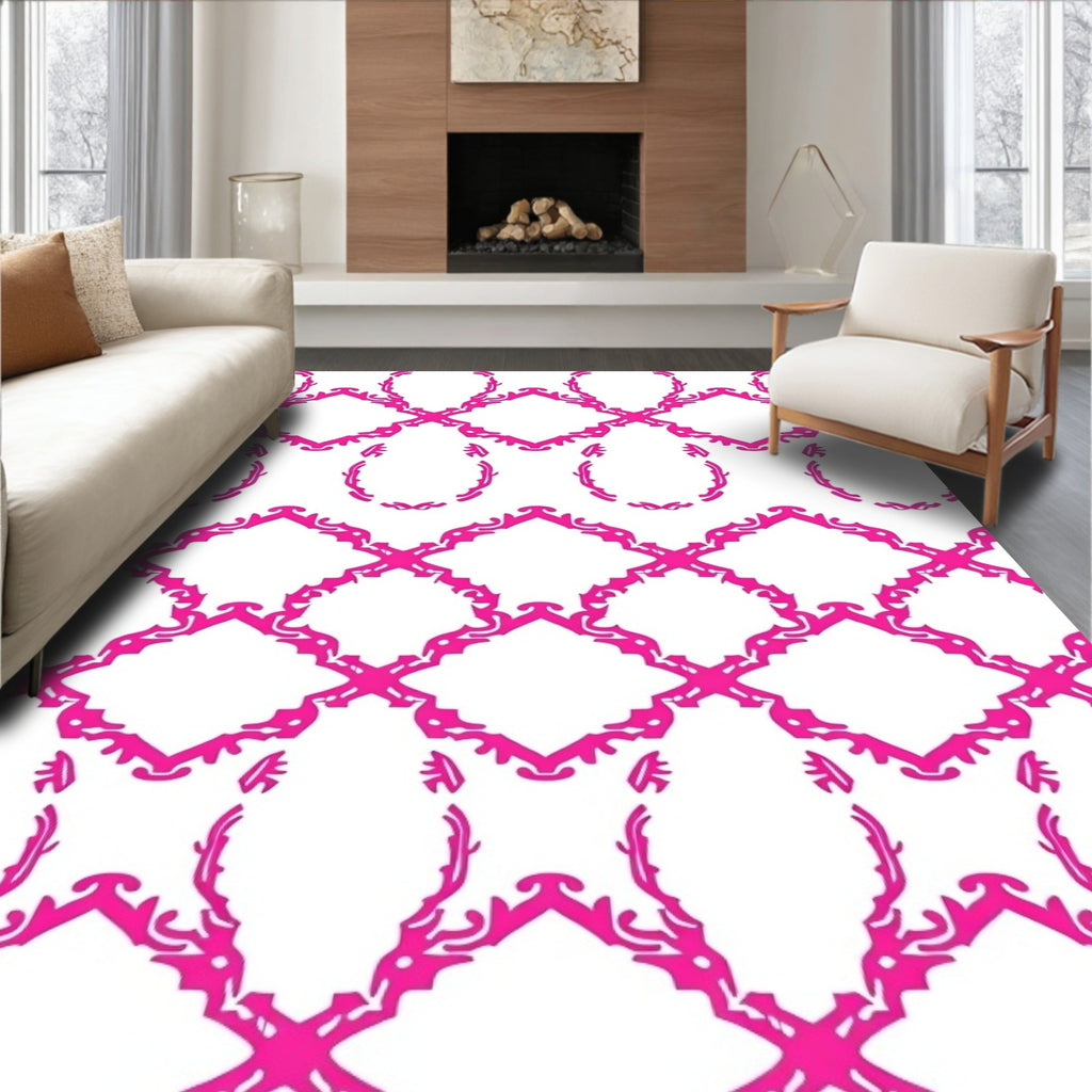Hot Pink Ornate Lattice Oval Rug