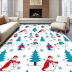 Blue White Red Christmas Snowman Tree Rug