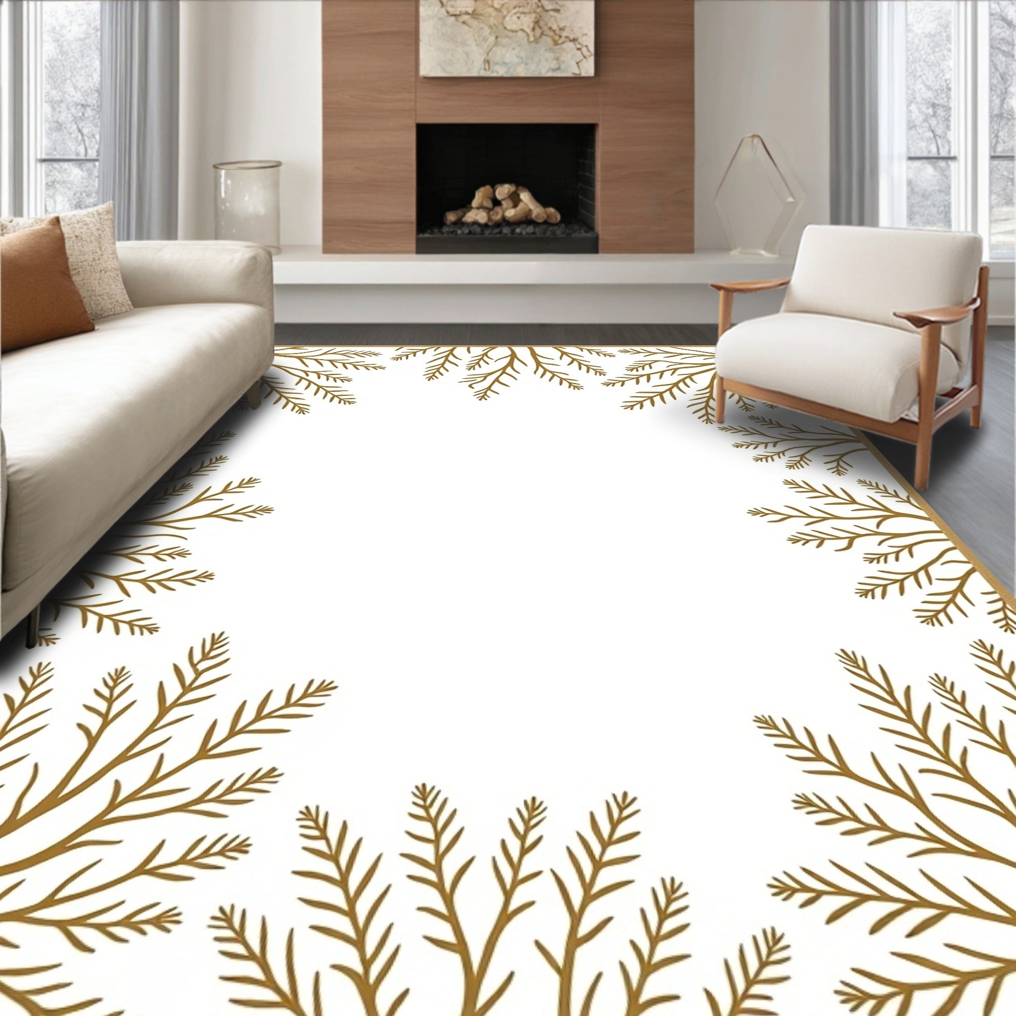 Golden Branch Corner Border Rug