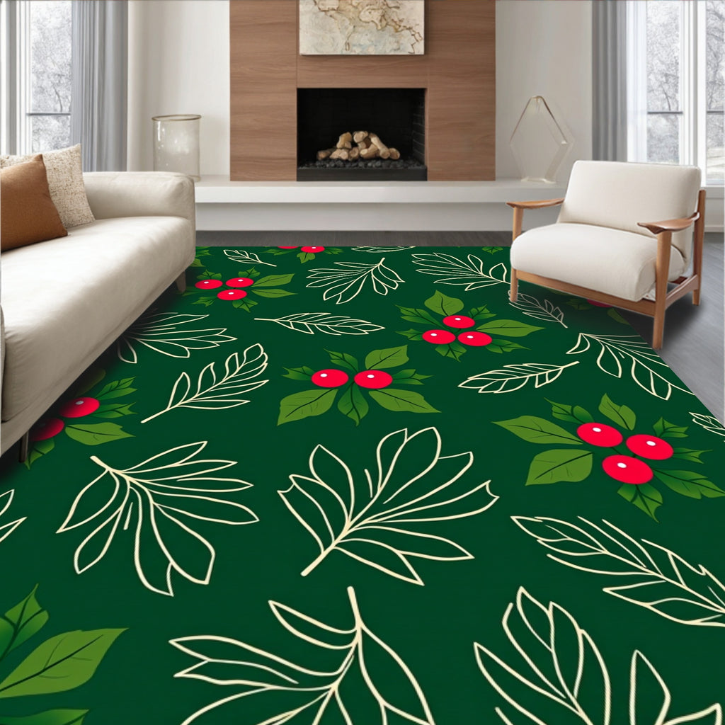 Holiday Holly Berry Leaf Garland Rug