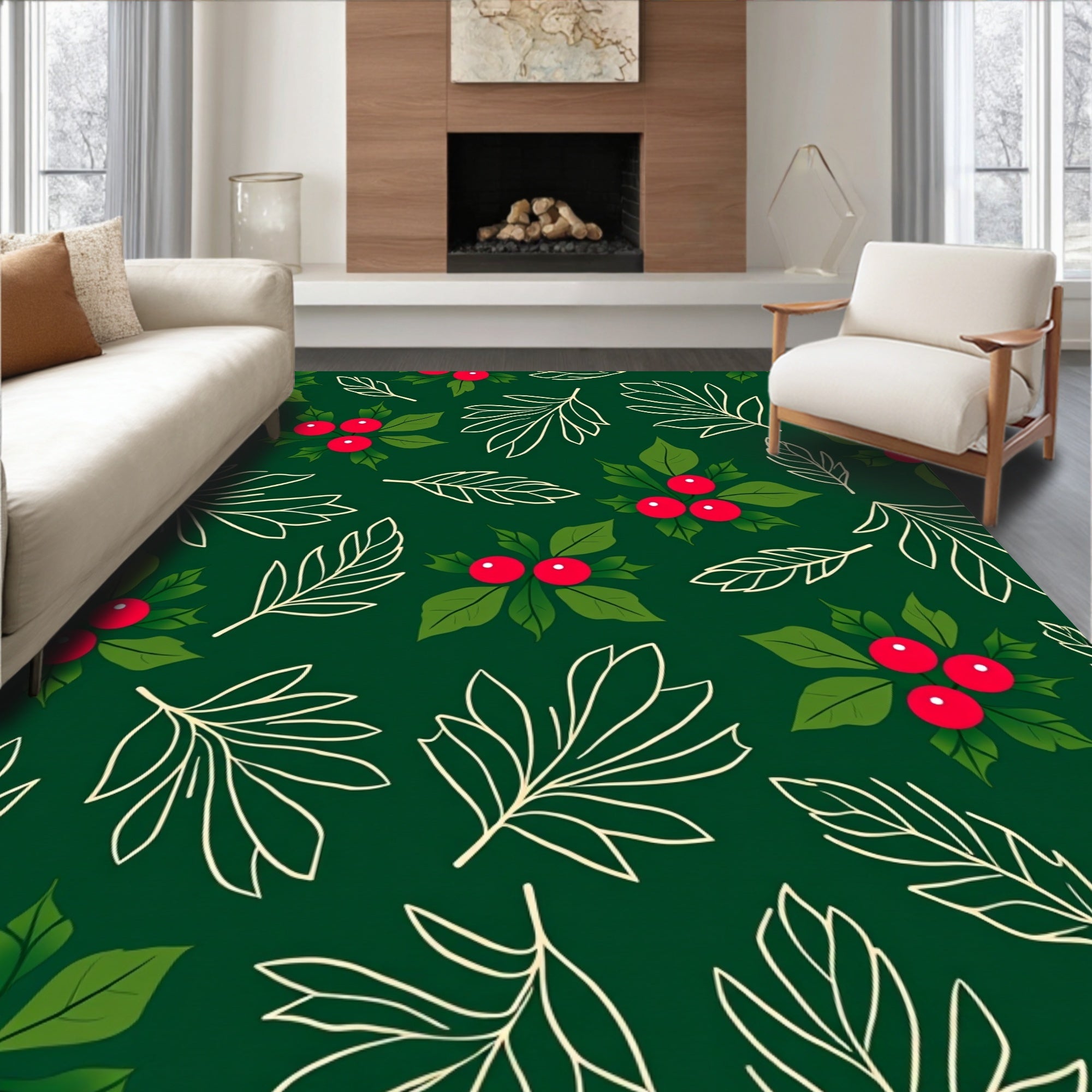 Holiday Holly Berry Leaf Garland Rug