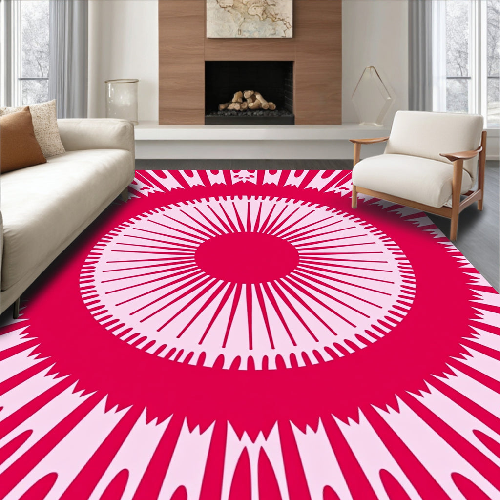 Crimson Sunburst Ethnic Mandala Rug