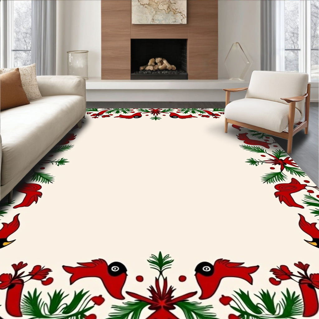 Crimson Cardinals Forest Border Rug