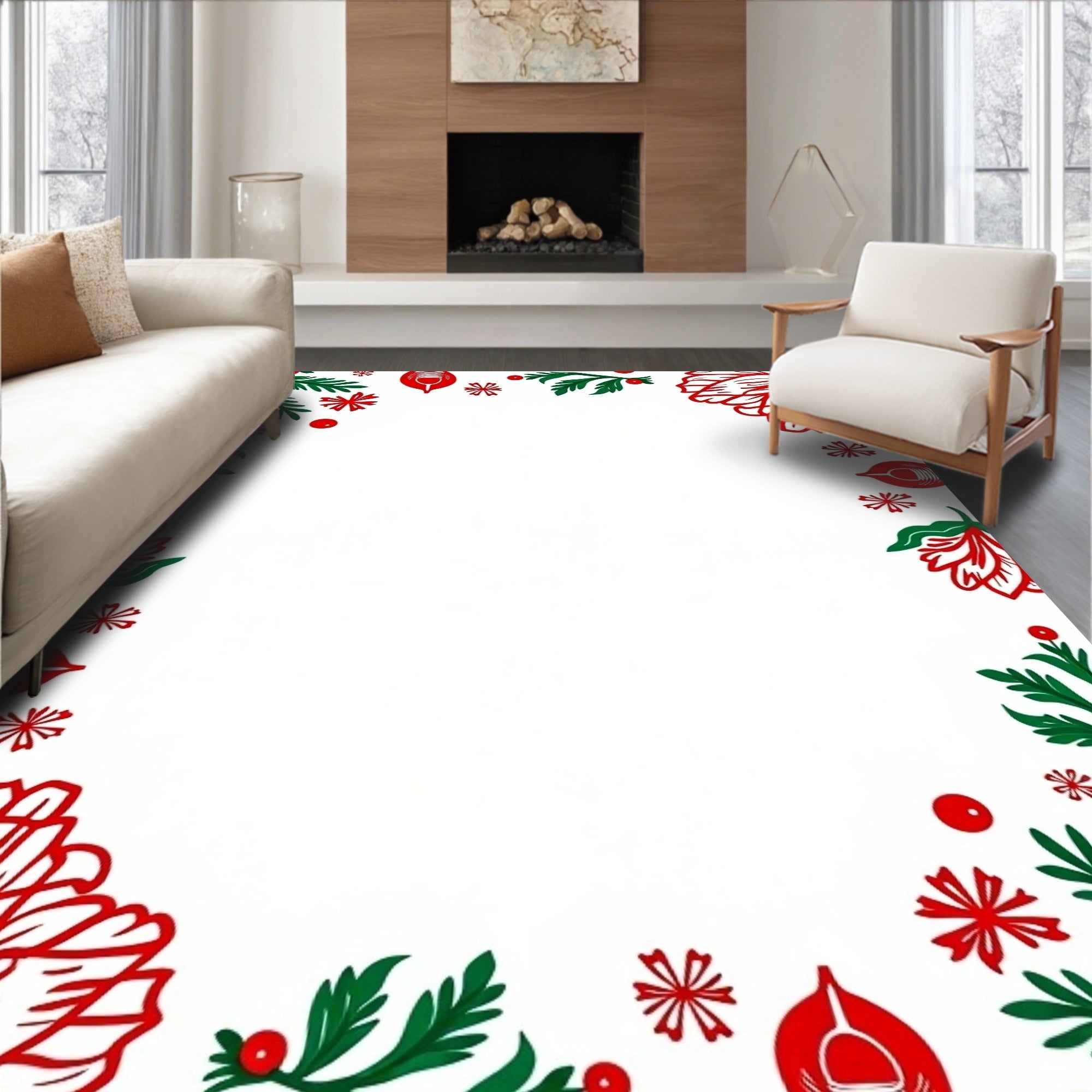 Bold Red Festive Floral Garland Rug