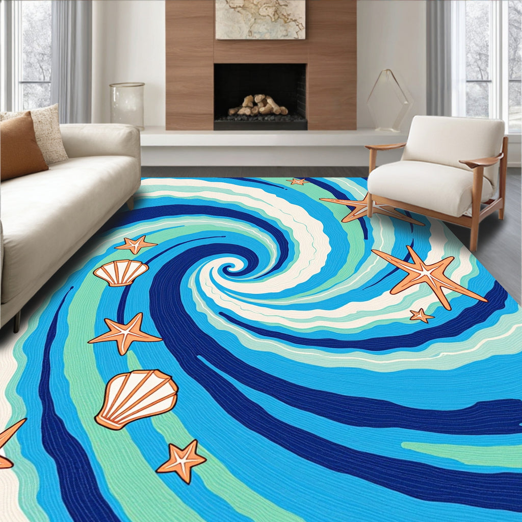 Oceanic Swirl Starfish Seashells Rug