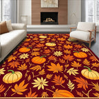 Autumn Harvest Pumpkin and Leaf Arrangement Rug