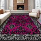 Rich Magenta Black Silver Medallion Rug