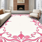 Ornate Pink Floral Scroll Frame Rug