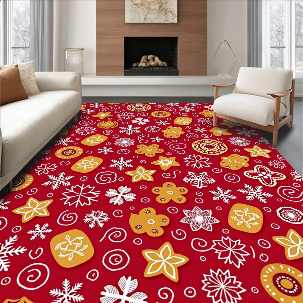 Holiday Red Gingerbread Snowflake Charm Rug