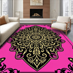 Vibrant Pink Black Gold Medallion Rug