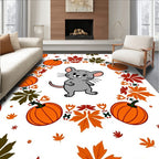 Cute Mouse Pumpkin Leaf Garland Rug