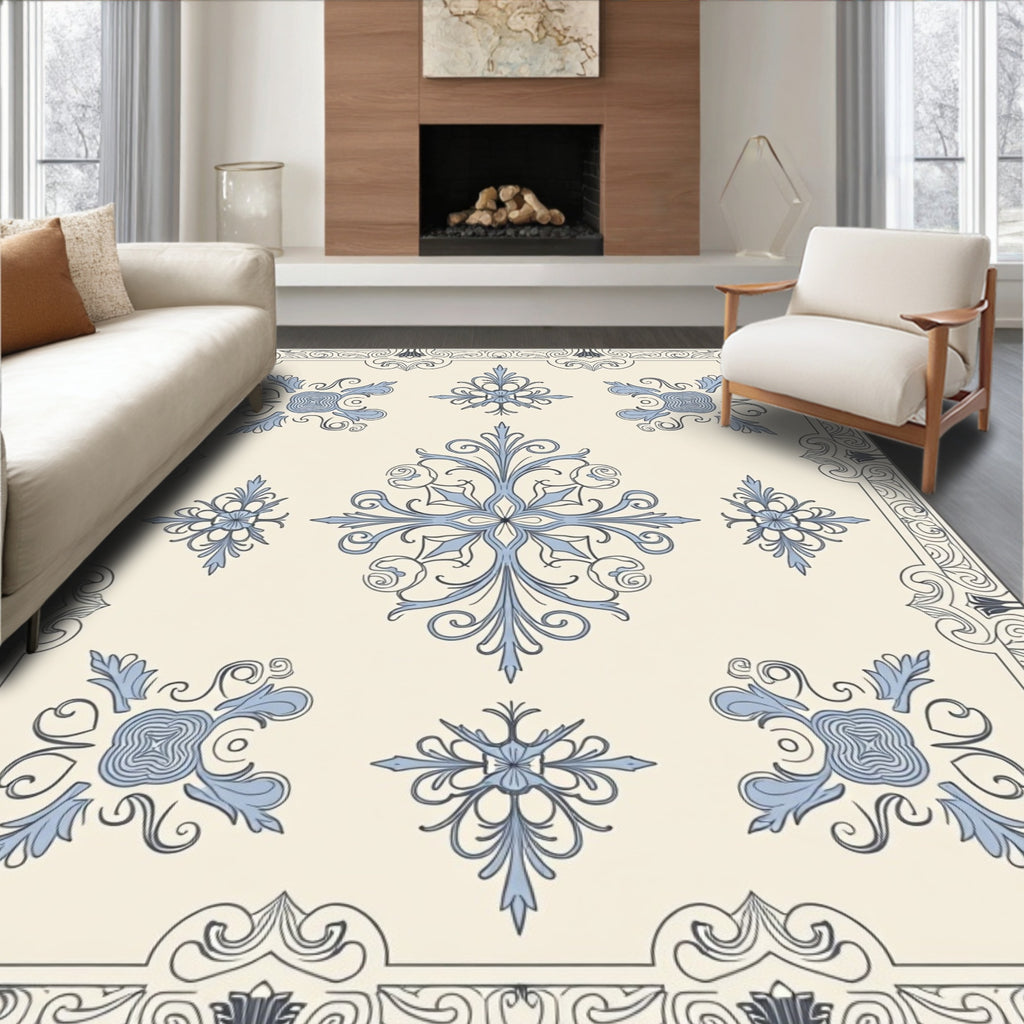 Pale Blue Floral Medallion Symmetry Rug