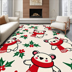 Festive Polar Bears Holly Red Scarf Rug