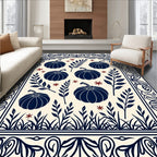 Navy Pumpkin Floral Border Cream Rug