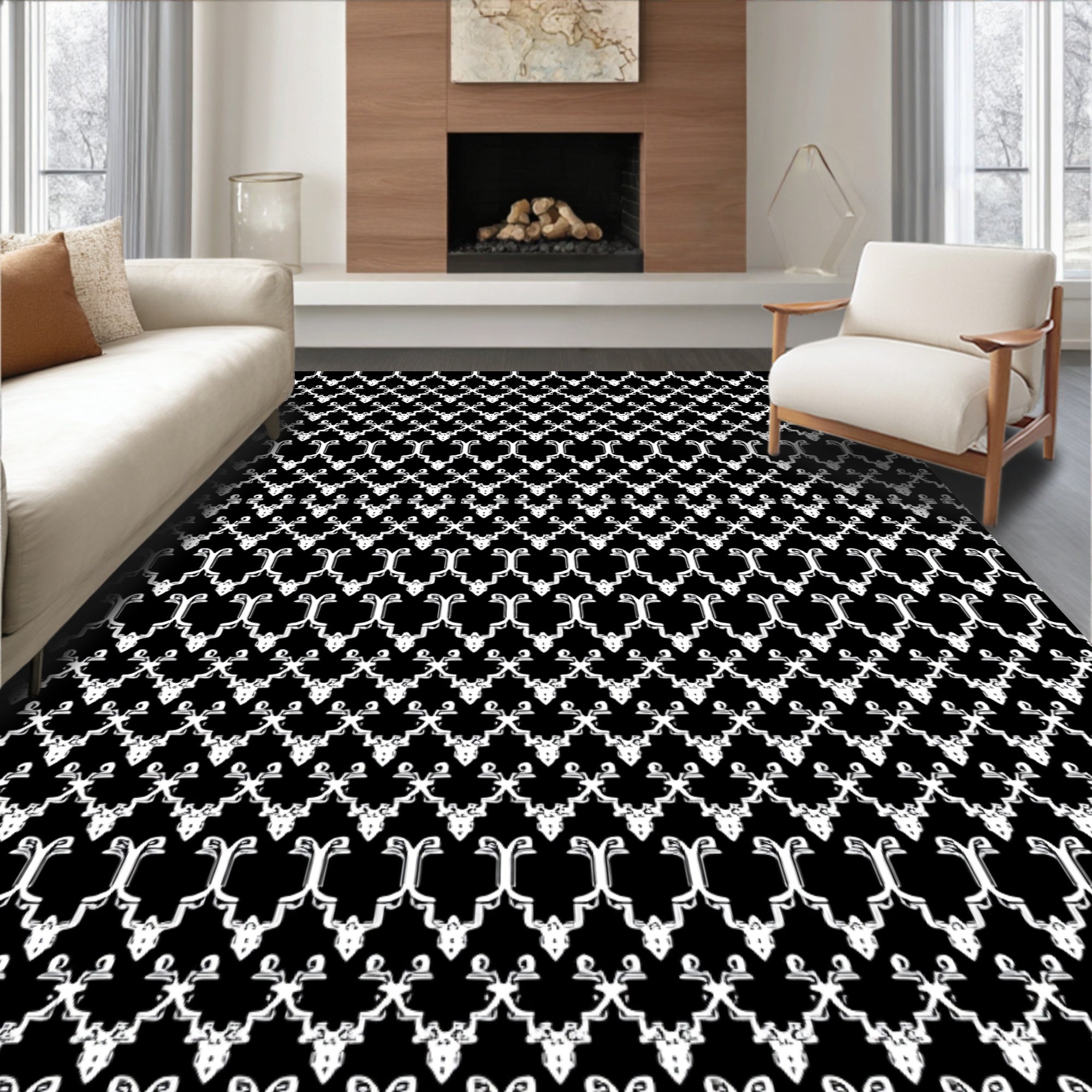 White Crested Lattice Inverted Arches Rug