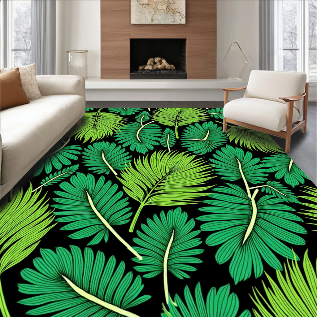 Vibrant Green Palm Frond Tropical Rug